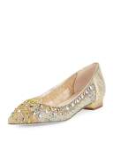 Beaded Lace Ballerina Flat, Gold