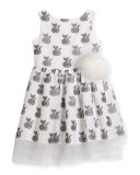Greta Sleeveless Embroidered Tulle Dress, Gray/White, Size 5-8