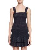 Manon Sleeveless Shirred Polka-Dot Top, Midnight