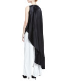 Striped Jacquard Satin Asymmetric Top, Black