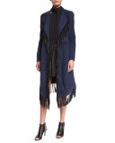 Suede Fringe Coat, Midnight