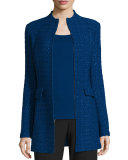 Textured-Knit Funnel-Neck Jacket, Prussian Blue