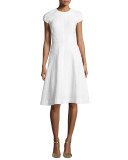 Blair Check-Jacquard Cap-Sleeve Dress, White