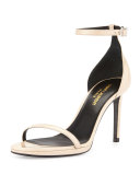 Patent Ankle-Strap Sandal, Nude Powder