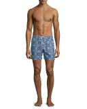 Almeria Multicolored-Print Retro Swim Trunks, Multi