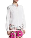 Embroidered-Hem Cotton Blouse, White