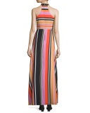 Sleeveless Halter Striped Gown 