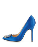 Hangisi Satin 115mm Crystal-Toe Pump, Blue