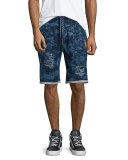 Distressed Fleece Shorts, Natural Indigo