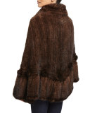 Mink Fur Zip-Front Cape, Brown