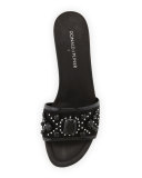 Maxx Jeweled Low-Heel Slide Sandal, Black