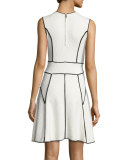 Sleeveless Contrast-Seam Dress, Ivory/Black