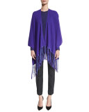 Wool-Blend Fringe Cape, Imperial Purple