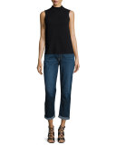 Cropped Rolled-Cuff Straight-Leg Jeans, Dark Blue