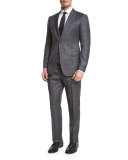Windowpane Check Wool Two-Piece Suit, Gray/White