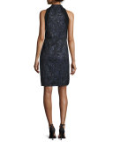 Sleeveless Beaded Paisley Cocktail Dress, Midnight