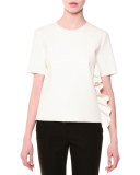 Short-Sleeve Boxy Ruffle-Trim Top, White