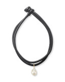 Convertible Leather Wrap Bracelet/Choker with Pearl Slider