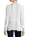 Riley Embroidered Silk Blouse, Ivory