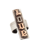 Silver & Pink Gold Love Plaque Ring with Pave Diamonds