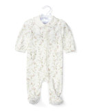 Footed Floral Pima Coverall, Cream/Purple, Size Newborn-9 Months