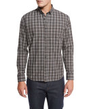 Plaid Cotton Sport Shirt, Gray/Rust