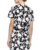 short-sleeve embellished floral crop top