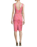 Sleeveless Embellished Jacquard Cocktail Dress, Pink