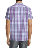 Plaid Short-Sleeve Shirt, Purple