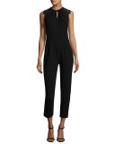 Crepe Sleeveless Lace-Back Jumpsuit, Black