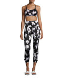 x kate spade new york luxe floral cinched side-bow leggings, black