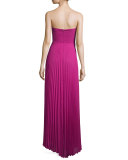 Sweetheart-Neck Plisse Gown, Hot Magenta