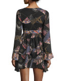 Lilou Long-Sleeve Printed Dress, Black/Multi