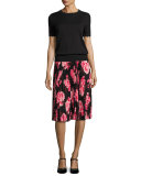 rosa floral pleated chiffon skirt, multicolor