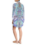 Open-Front Embellished Silk Cardigan/Cape Coverup, Divinity Dance