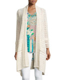 Long Crochet Open Jacket, Natural  