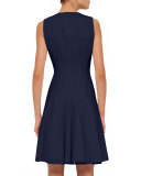 Sleeveless Fit-&-Flare Zip Dress, Navy