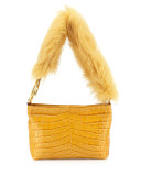 Finley Crocodile-Embossed Fur Shoulder Bag, Saffron