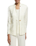 Notch-Collar Ribbon-Print Jacket, Cream