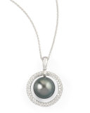 Gray South Sea Pearl & Diamond Halo Necklace, 0.70ct