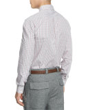 Bicolor Check Twill Long-Sleeve Sport Shirt, Red