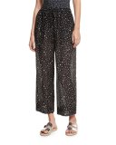 Star-Print Voile Beach Culottes, Black