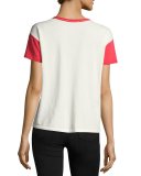Colorblocked Vintage Crewneck Tee, White/Red