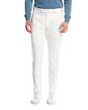 Flat-Front Cotton Pants, White