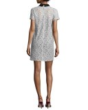 Contrast-Collared Lace T-Shirt Dress, Ecru