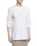 Button-Placket Long-Sleeve Blouse, White, Plus Size