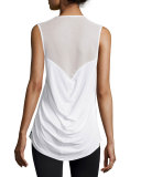 Molten Mesh-Insert Sleeveless Sport Tee, White