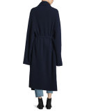 Meryl Shawl-Collar Belted Long Cardigan, Navy