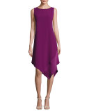 Sleeveless Asymmetric Crepe Cocktail Dress, Plum Blossom