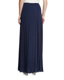 Pleated Front-Slit Maxi Skirt, Maritime